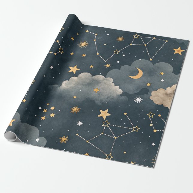 Papel De Regalo Patrón de estrellas de constelación celestial (5) (Desenrollado)