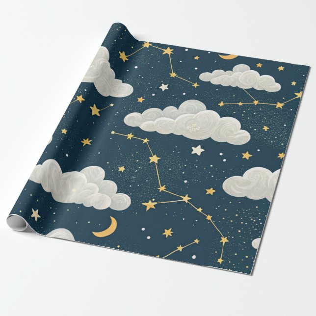 Papel De Regalo Patrón de estrellas de constelación celestial (6) (Desenrollado)