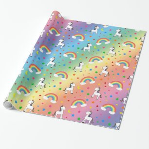 Papel De Regalo Patrón de estrellas de corazones de unicornio arco
