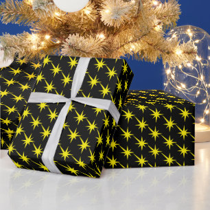 Papel De Regalo Patrón de estrellas de estallido negro amarillo mo