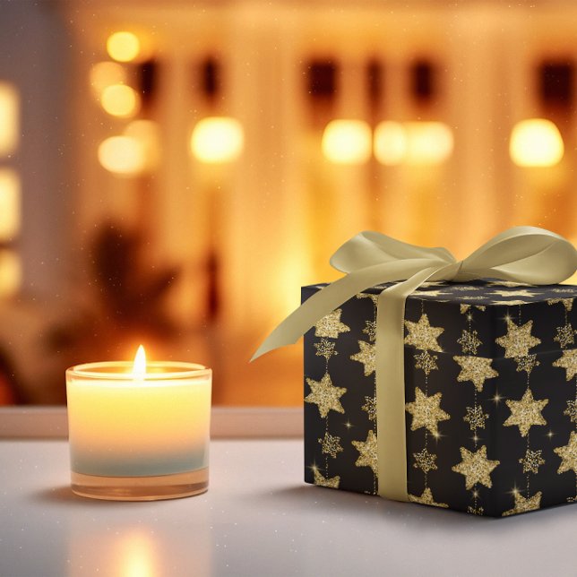 Papel De Regalo Patrón de estrellas de Purpurina de Glam Negro (Subido por el creador)
