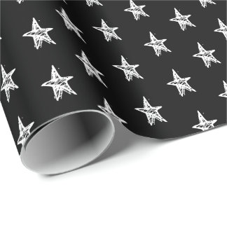 Papel De Regalo Patrón de estrellas dibujado a mano blanca y negra