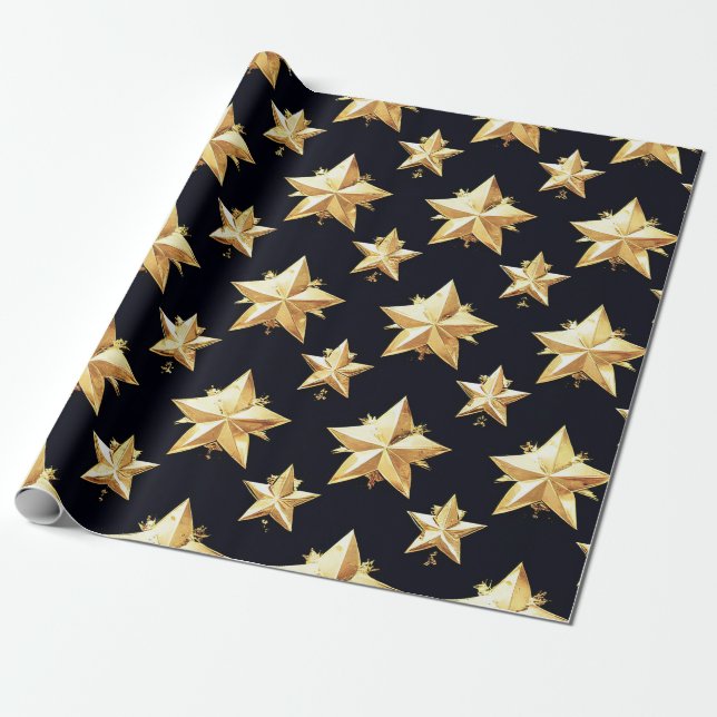 Papel De Regalo patrón de estrellas doradas (Desenrollado)