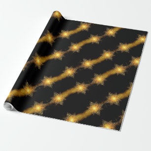 Papel De Regalo Patrón de estrellas negro y dorado luces elegantes