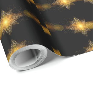Papel De Regalo Patrón de estrellas negro y dorado luces elegantes