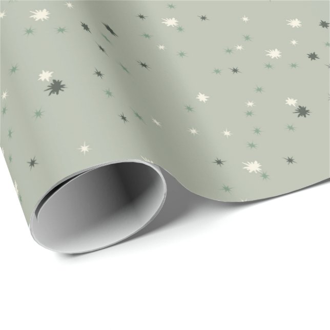Papel De Regalo Patrón de estrellas (verde sabio) (Esquina del rollo)