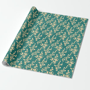 Papel De Regalo Patrón de eucalipto verde azulado y dorado