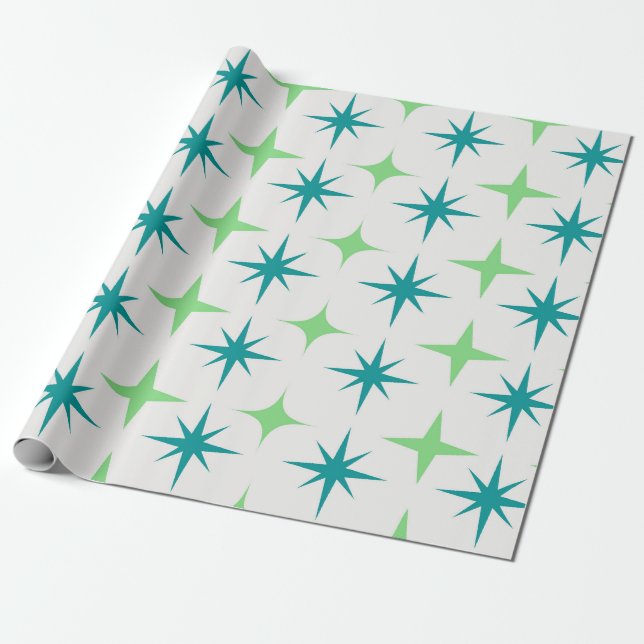 Papel De Regalo Patrón de explosiones de estrellas retro de mediad (Desenrollado)