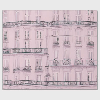 Papel De Regalo Patrón de Fachada de Apartamento Parisino Rosa | E
