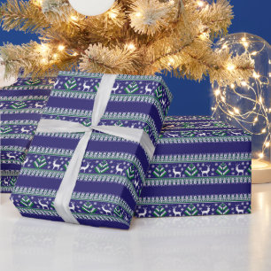 Papel De Regalo Patrón de Fair Isle de invierno de renos en azul o