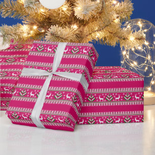 Papel De Regalo Patrón de Fair Isle de invierno de renos en rosa