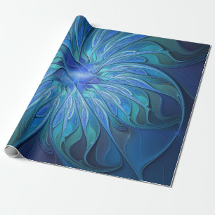 Papel De Regalo Patrón de fantasía de flor azul, arte fractal abst