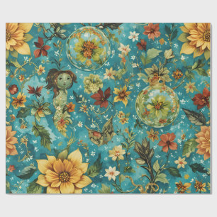 Papel De Regalo Patrón de fantasía floral de Navidad caprichosa –