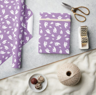 Papel De Regalo Patrón de Fantasma en Morado Divertido Halloween J