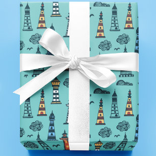 Papel De Regalo Patrón de faro de corte   Azul claro