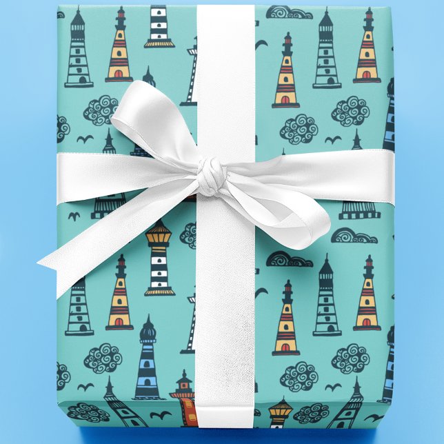 Papel De Regalo Patrón de faro de corte | Azul claro (Subido por el creador)