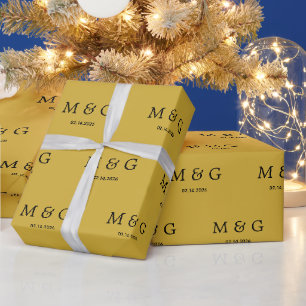 Papel De Regalo Patrón de fecha de monograma personalizado metálic