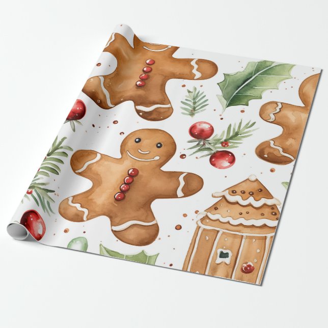 Papel De Regalo Patrón de festividad de pan de jengibre (Desenrollado)