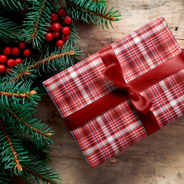 Papel De Regalo Patrón de fieltro rojo y blanco acogedor (Cozy Red and White Plaid Flannel Pattern Wrapping Paper)