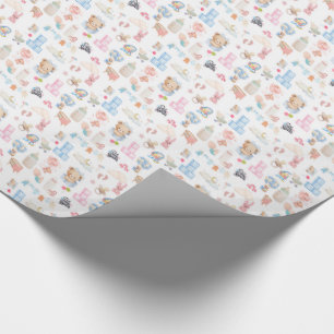 Papel De Regalo Patrón de fiesta de bebé con osito de peluche en a