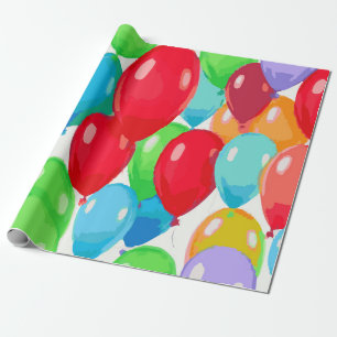 Papel De Regalo Patrón de fiesta de globos multicolor brillante –