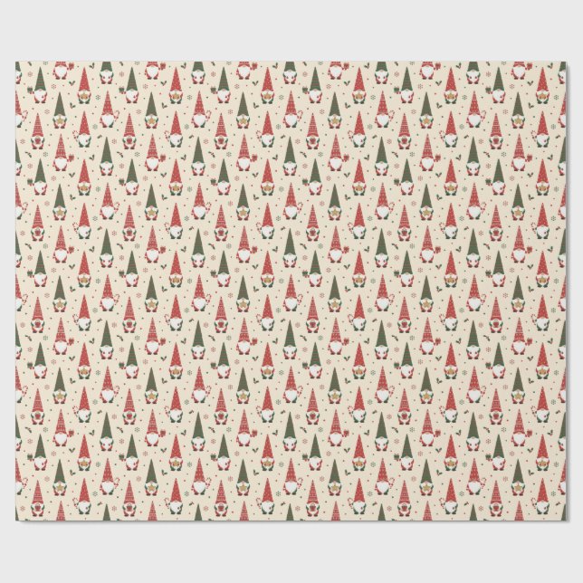 Papel De Regalo Patrón de fiesta de gnomos de Navidad (Superficie plana)
