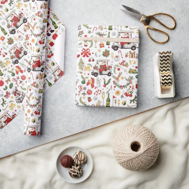 Papel De Regalo Patrón de fiesta de Navidad de golf «Let's Par-Tee (Artesanía)