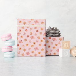 Papel De Regalo Patrón de fiesta de té con acuarela real rosa