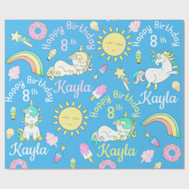 Papel De Regalo Patrón de fiesta de unicornios y arcoíris con nomb