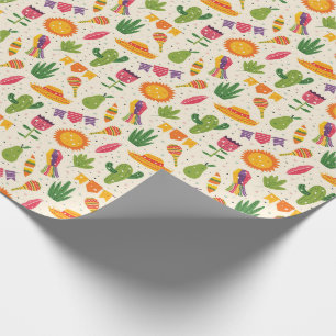 Papel De Regalo Patrón de Fiesta rosa verde amarillo de México