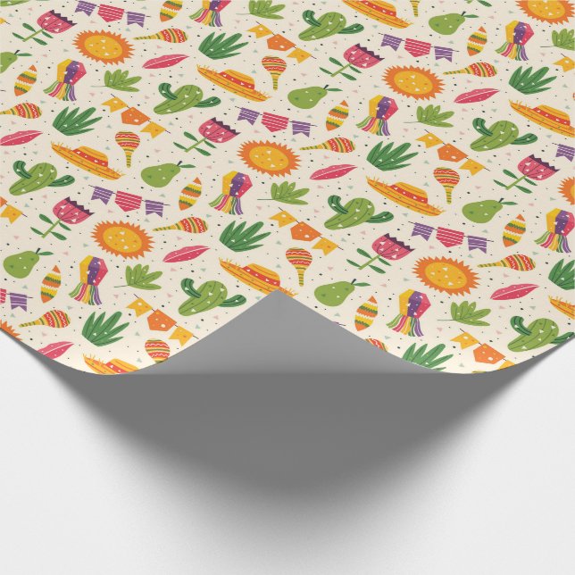 Papel De Regalo Patrón de Fiesta rosa verde amarillo de México (Esquina)