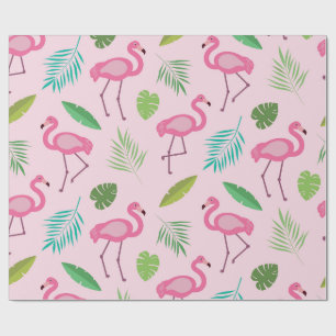 Papel De Regalo Patrón de flamenco rosa con hojas tropicales