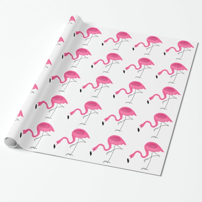 Papel De Regalo Patrón de flamencos blancos y rosados (Desenrollado)