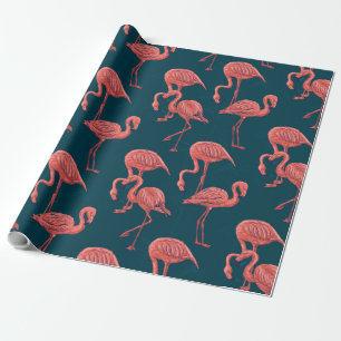 Papel De Regalo Patrón de flamingo de coral vivo