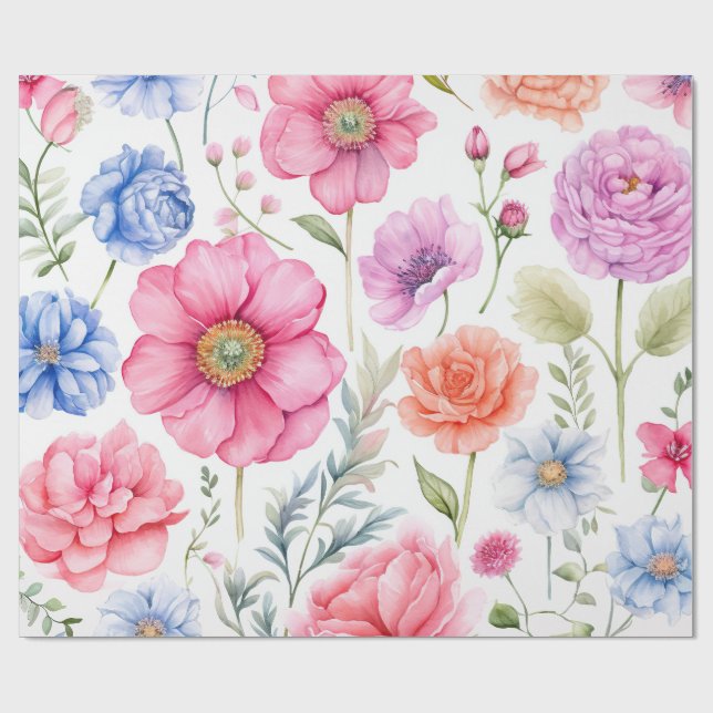 Papel De Regalo Patrón de flor acuarela de moda (Superficie plana)