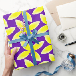 Papel De Regalo Patrón de Flor Amarilla sobre Fondo Púrpura