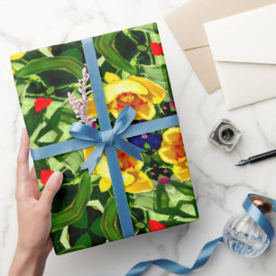 Papel De Regalo Patrón de flor amarillo brillante