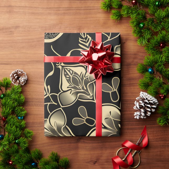 Papel De Regalo Patrón de flor árabe oscuro (Regalo de vacaciones)