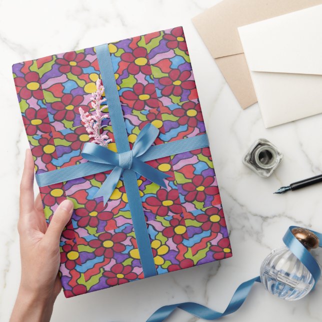 Papel De Regalo Patrón de flor arco iris retro  (Regalar)
