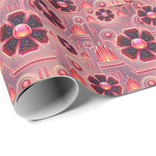 Papel De Regalo Patrón de flor Art Deco rosa vintage floral