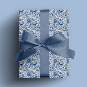 Papel De Regalo Patrón de flor Chinoiserie floral azul botánico
