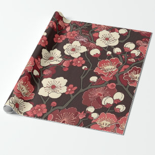 Papel De Regalo Patrón de Flor de Cerezo Burgundy Oscuro Coral Flo