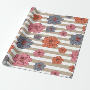 Papel De Regalo Patrón de flor de color retro