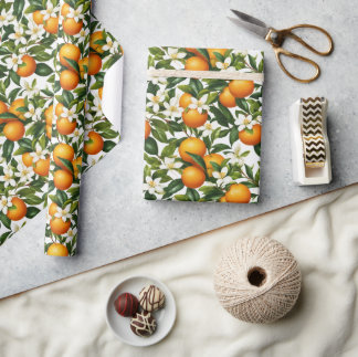 Papel De Regalo Patrón de Flor de Fruta Naranja Botánica Vintage