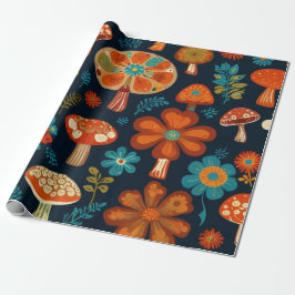 Papel De Regalo Patrón de flor de hongos Retro Groovy