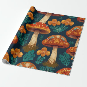 Papel De Regalo Patrón de flor de hongos Retro Groovy
