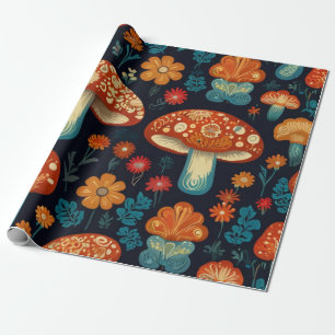 Papel De Regalo Patrón de flor de hongos Retro Groovy