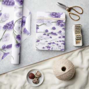 Papel De Regalo Patrón de flor de lavanda suave sobre fondo blanco