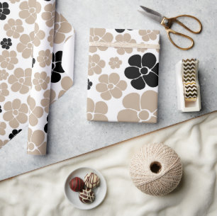 Papel De Regalo Patrón de flor de moda en taupe, negro y blanco