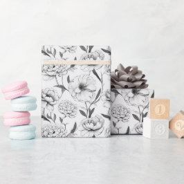 Papel De Regalo Patrón de flor de peones monocromo